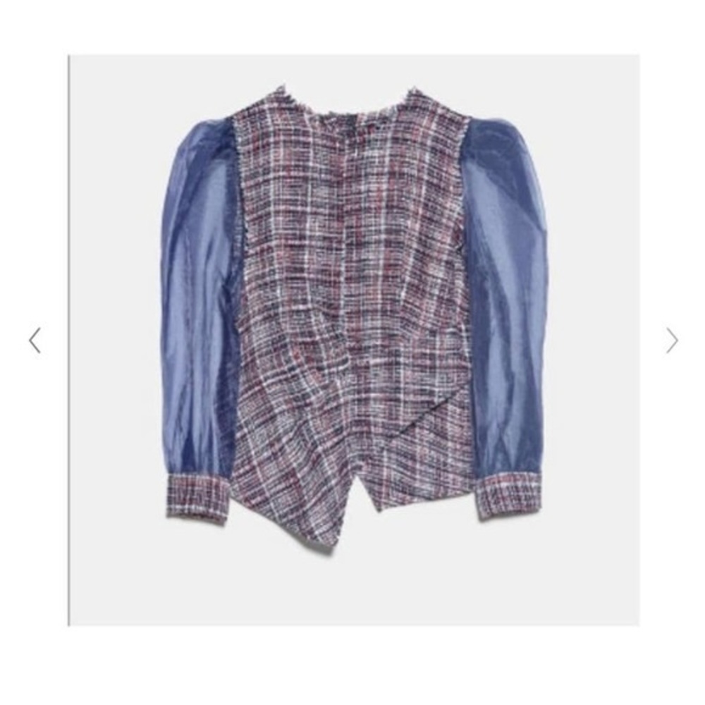 NWT Zara Tweed Blouse with Organza Sleeves Size S. - Picture 5 of 9